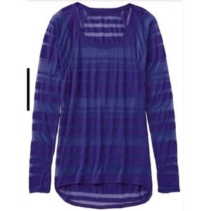 Athleta Top‎ Womens XS Blue Purple Shiva Semi Sheer Striped Lightweight Yoga Tee